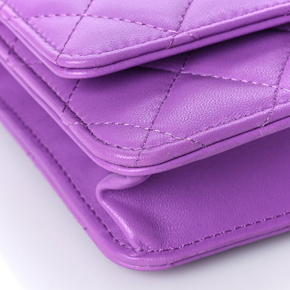 Chanel Lambskin Quilted Wallet On Chain WOC Light Purple 9 of 11