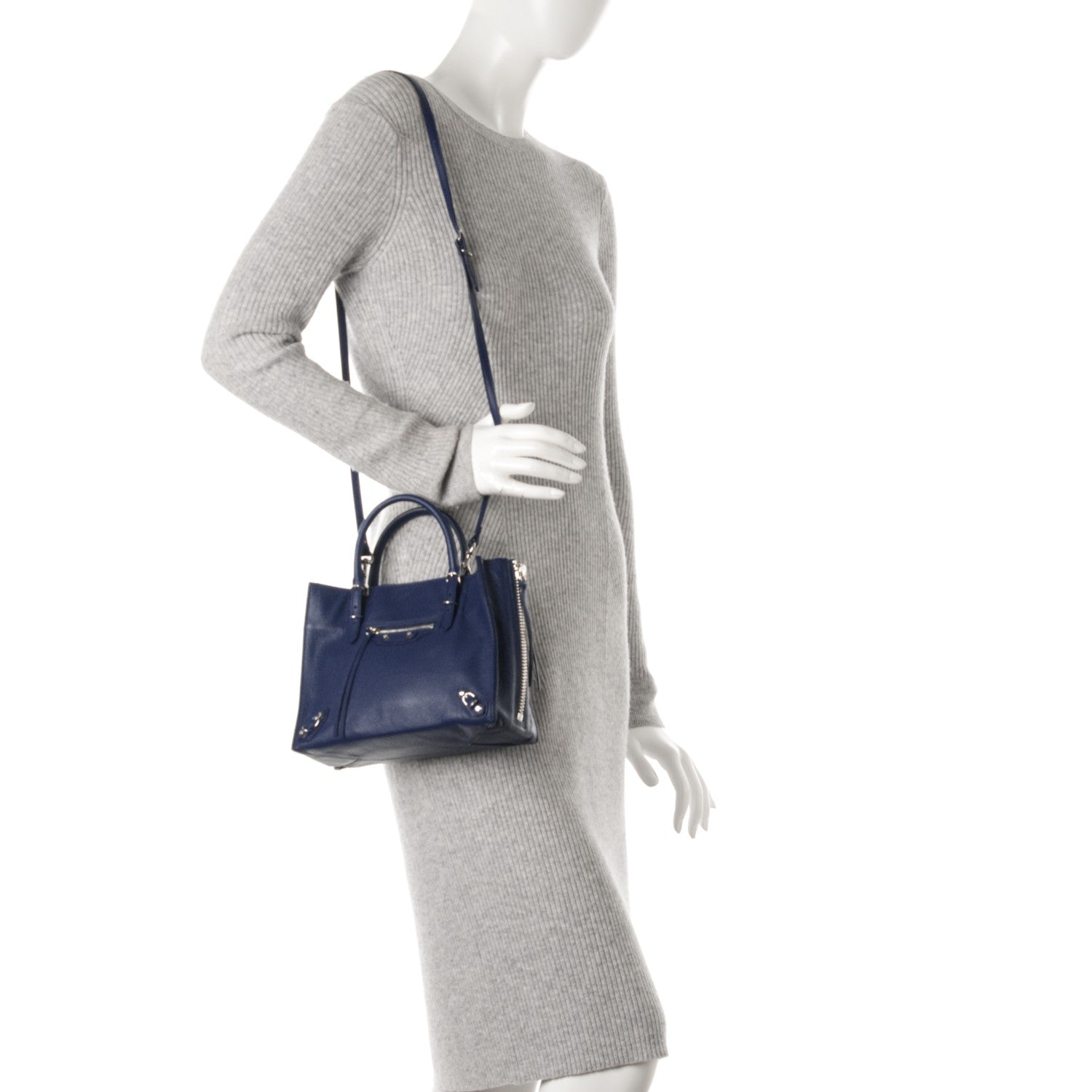 Balenciaga Calfskin Papier Mini A4 Zip Around Tote Bleu Mineral 2 of 7