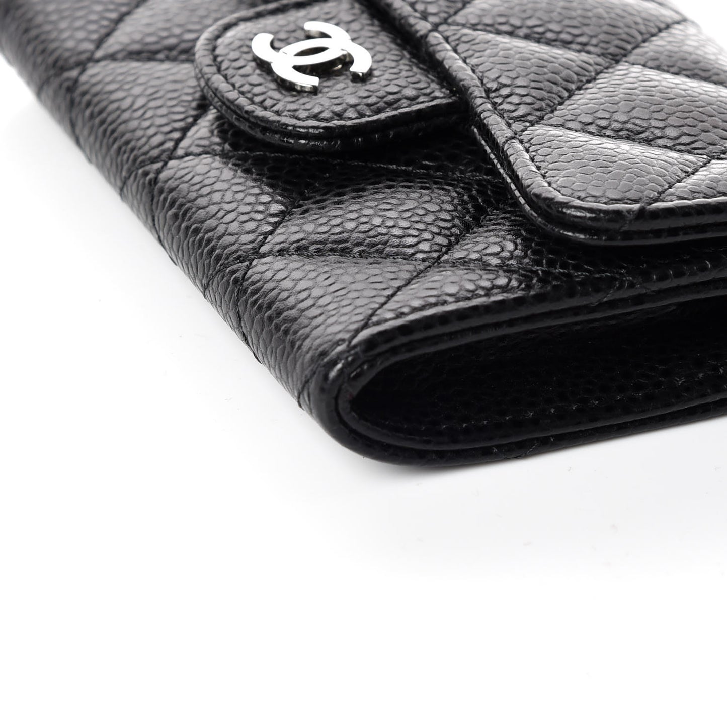 Caviar Quilted Flap Card Holder Black