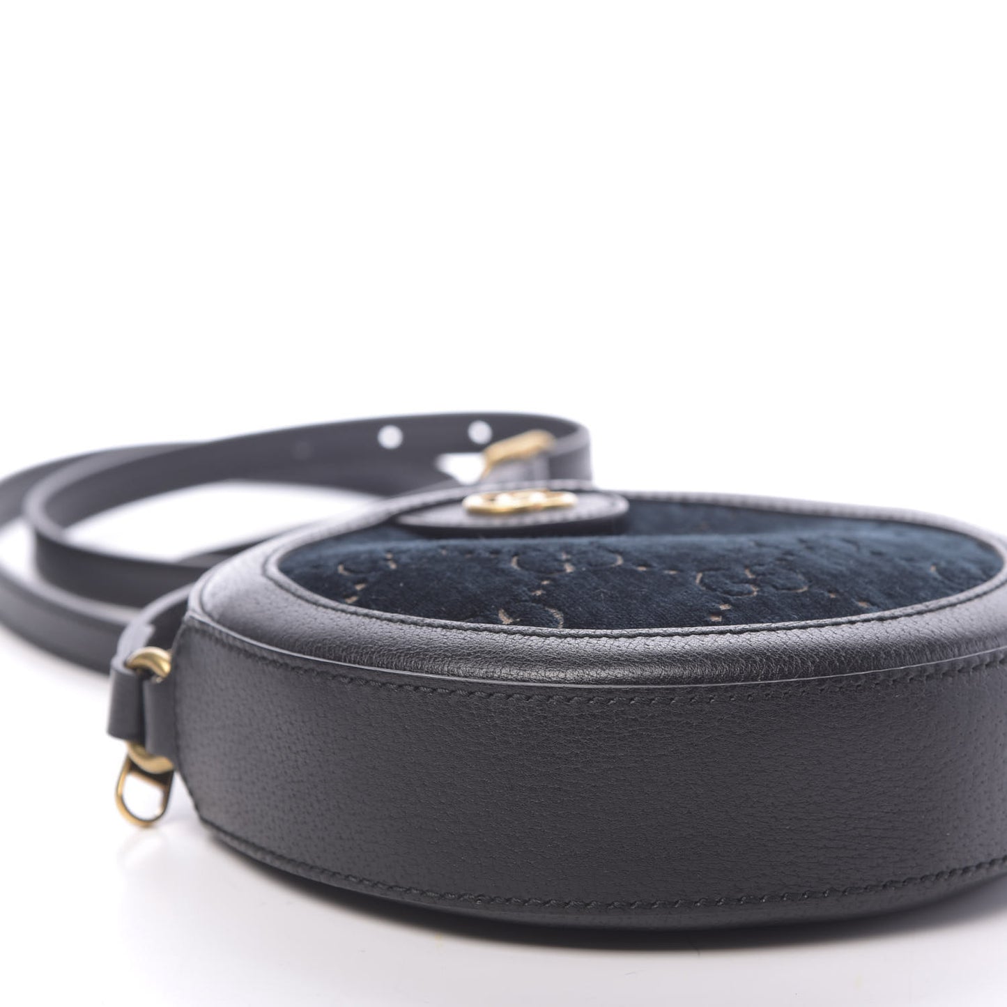 Velvet Calfskin GG Monogram Round Shoulder Bag Blue Beige