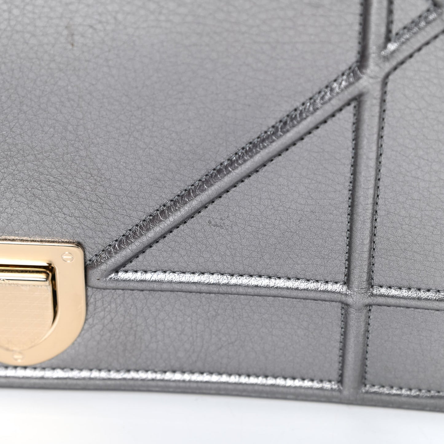 Metallic Grained Calfskin Medium Diorama Flap Bag Silver