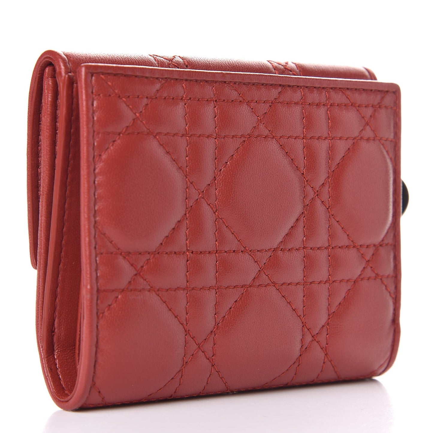 Lambskin Cannage Lady Dior Compact Wallet Rusty Red