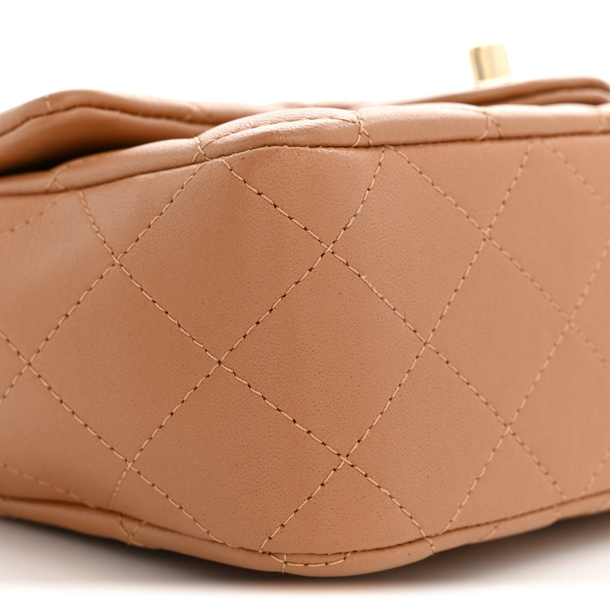 Lambskin Quilted Mini Top Handle Rectangular Flap Dark Beige