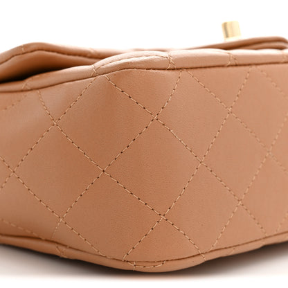 Chanel Lambskin Quilted Mini Top Handle Rectangular Flap Dark Beige 9 of 12