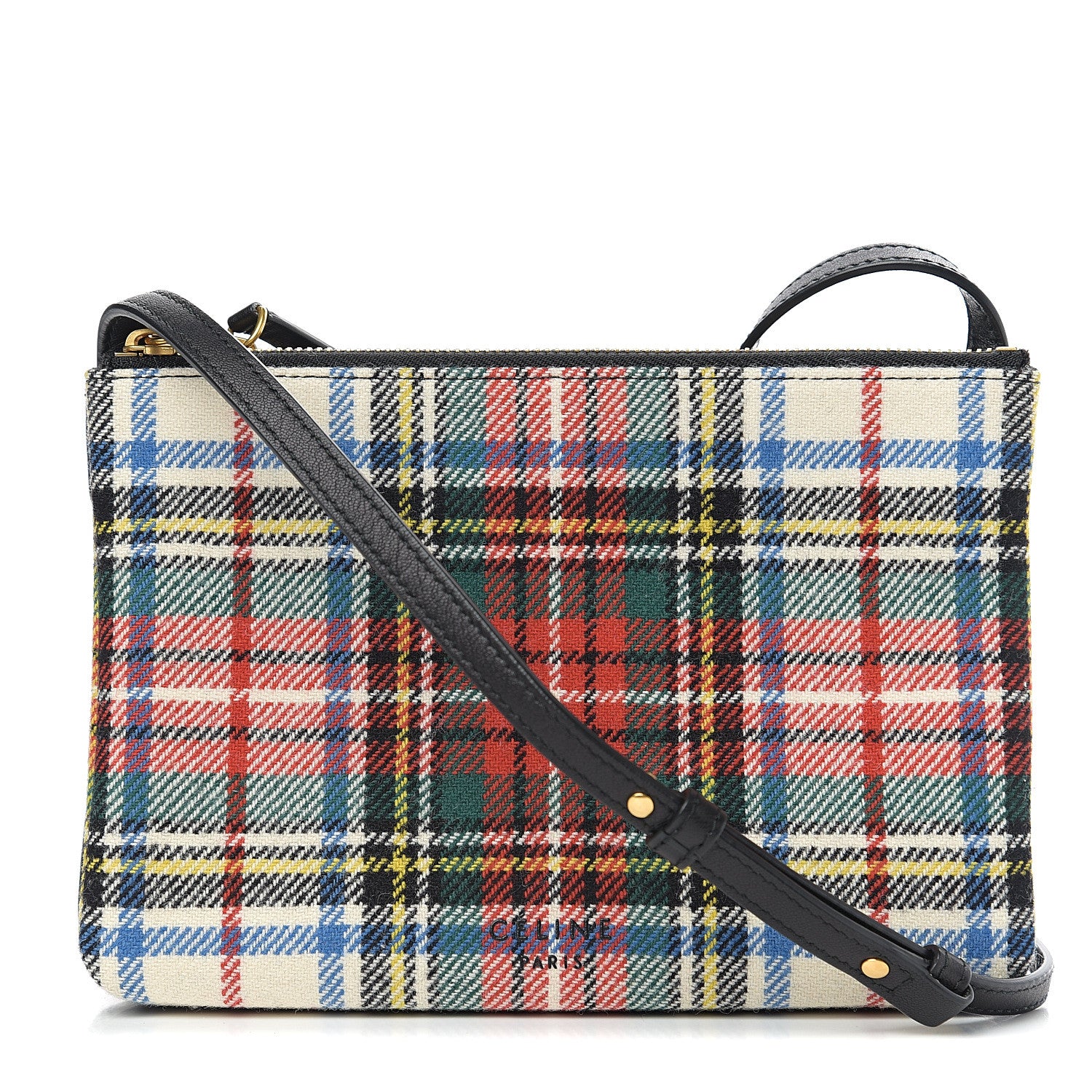 Celine Tartan Felt Plaid Small Trio Crossbody Bag Red Blue 1 of 8