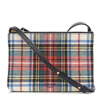 Celine Tartan Felt Plaid Small Trio Crossbody Bag Red Blue 1 of 8