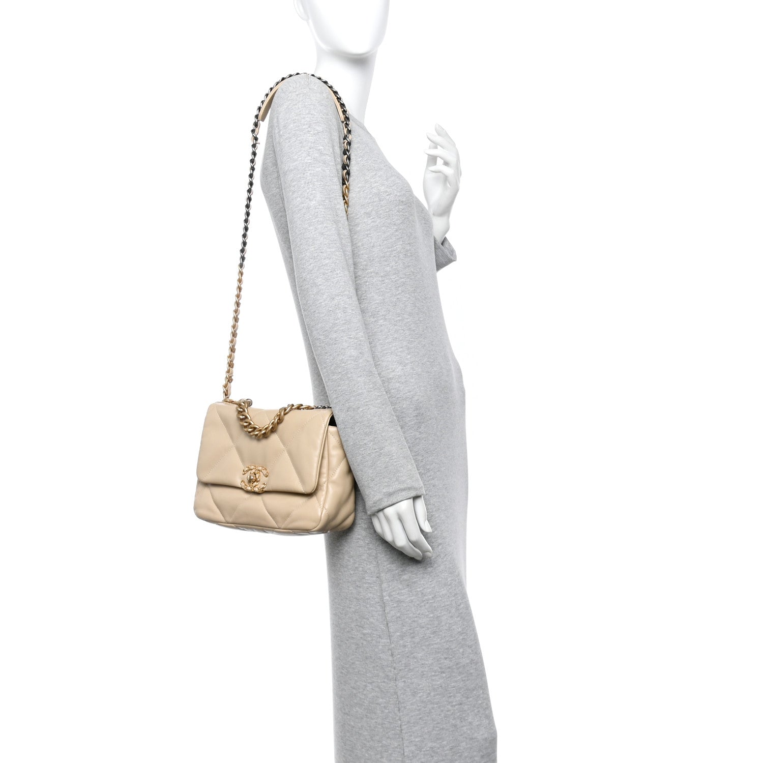 Chanel Lambskin Quilted Medium Chanel 19 Flap Light Beige 2 of 10
