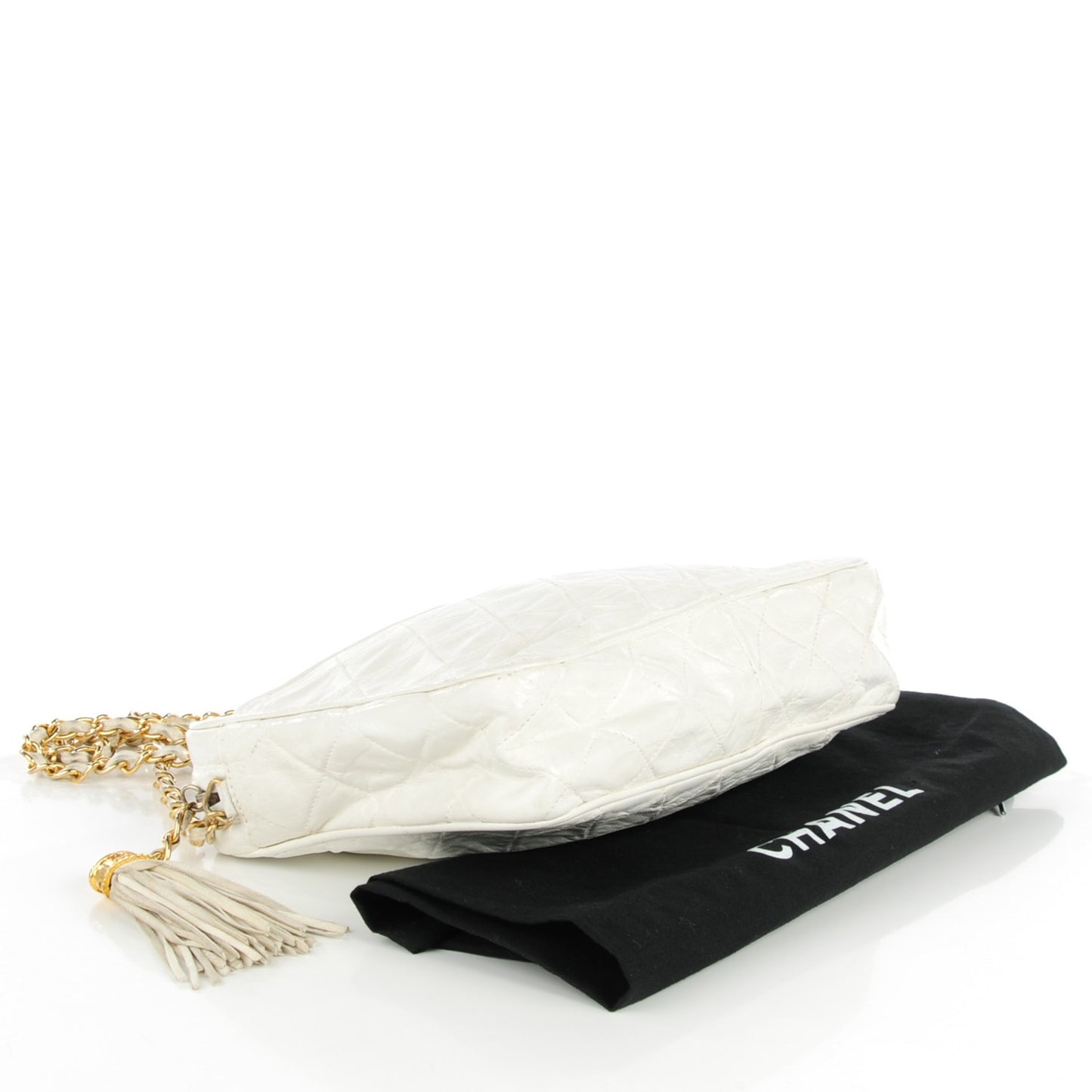 Lambskin Quilted Tassel Camera Case White