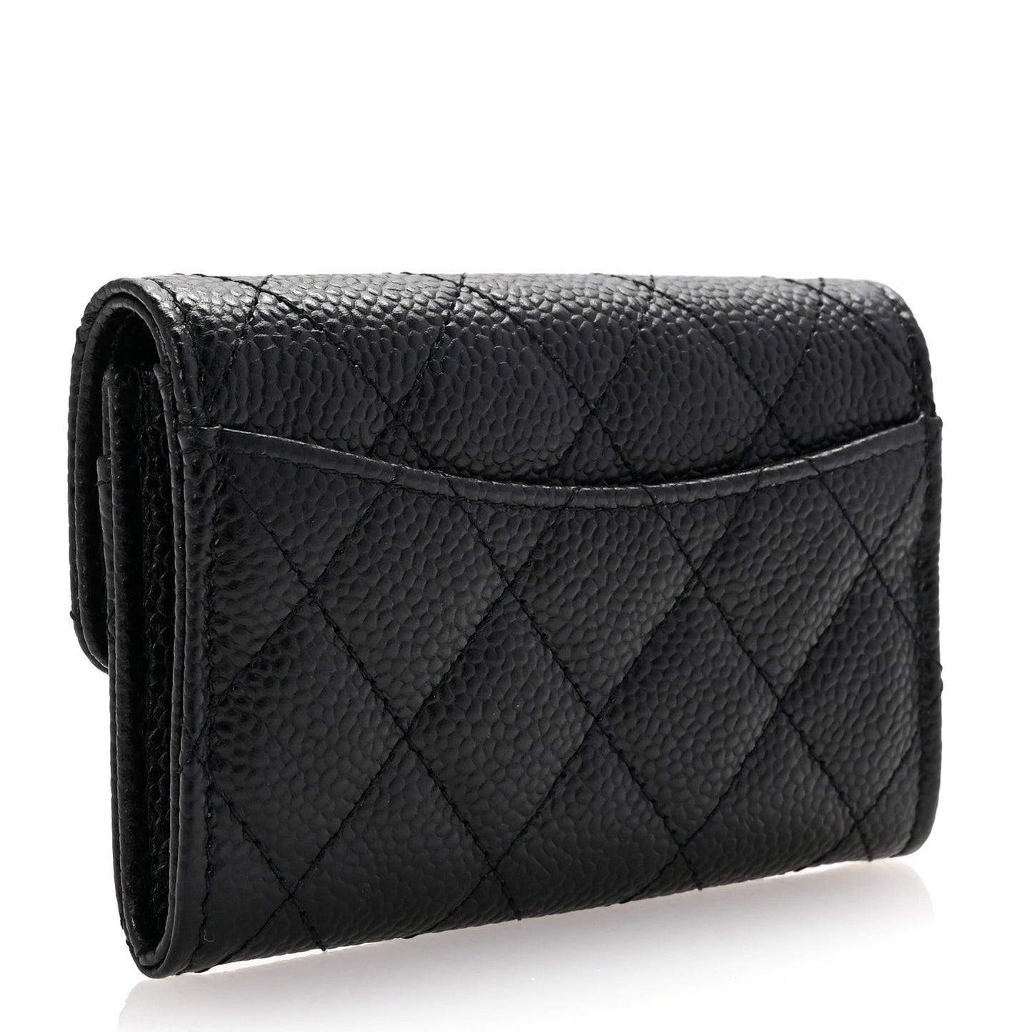 Caviar Quilted Flap Card Holder Wallet Black