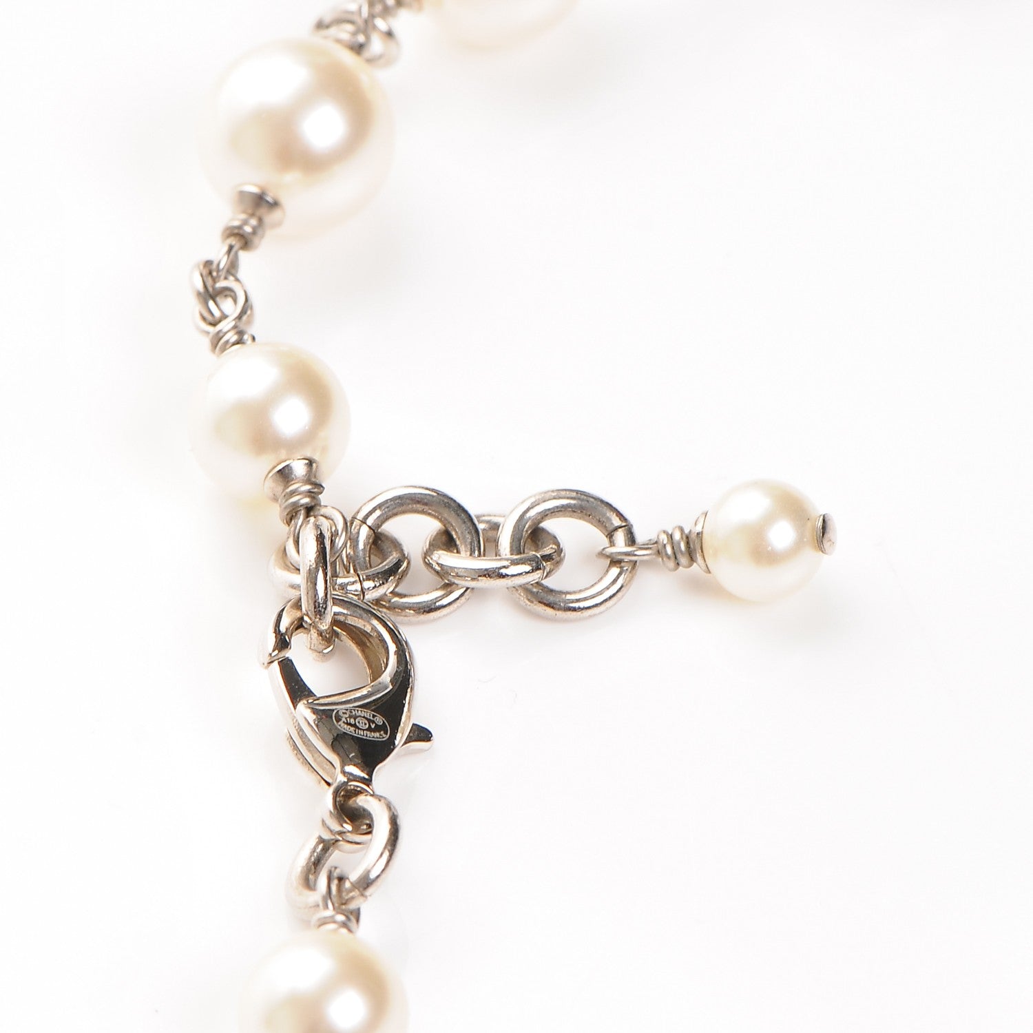 Chanel Crystal Pearl CC Long Necklace Silver 4 of 4