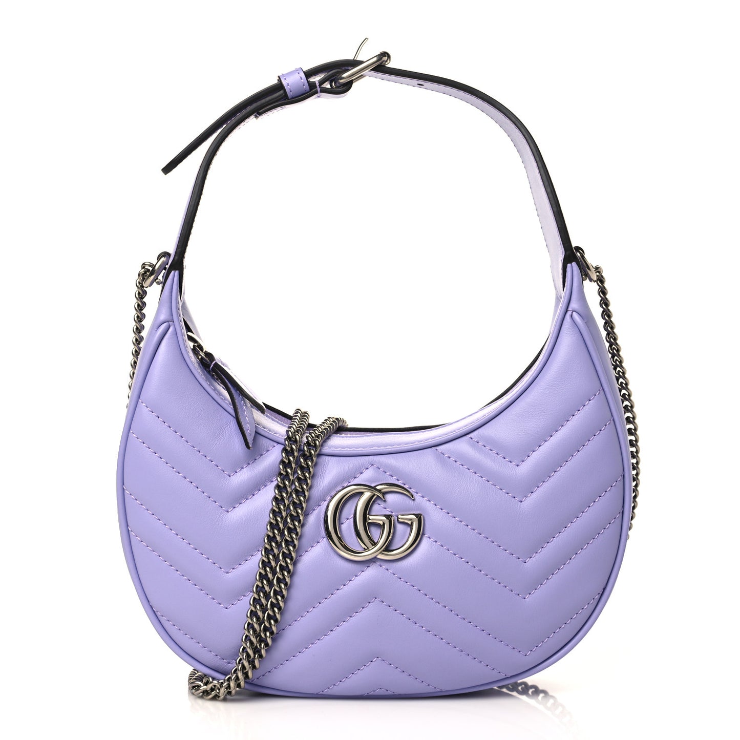Calfskin Matelasse Mini GG Marmont Half Moon Hobo Lapis