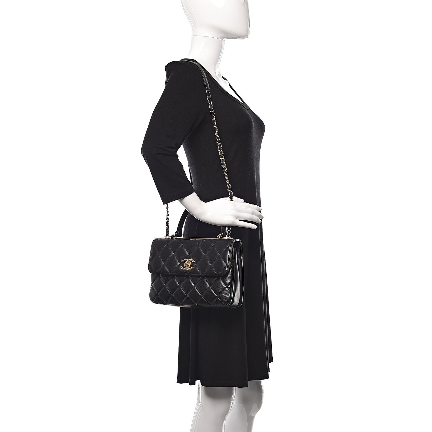 Lambskin Quilted Small Trendy CC Dual Handle Flap Bag Black
