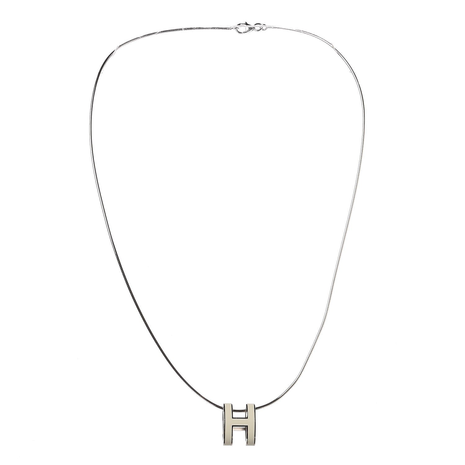 Hermes Lacquered Palladium Pop H Pendant Necklace White 3 of 5
