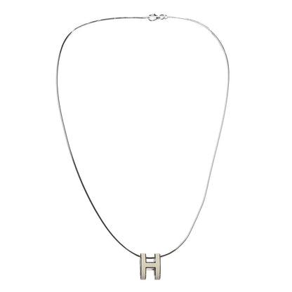 Hermes Lacquered Palladium Pop H Pendant Necklace White 3 of 5