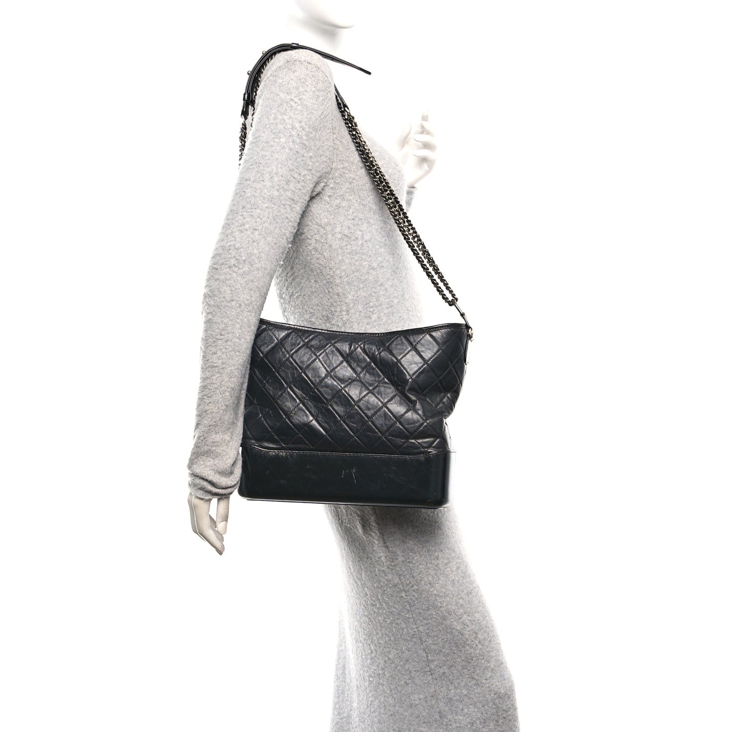 Aged Calfskin Quilted Large Gabrielle Hobo Black