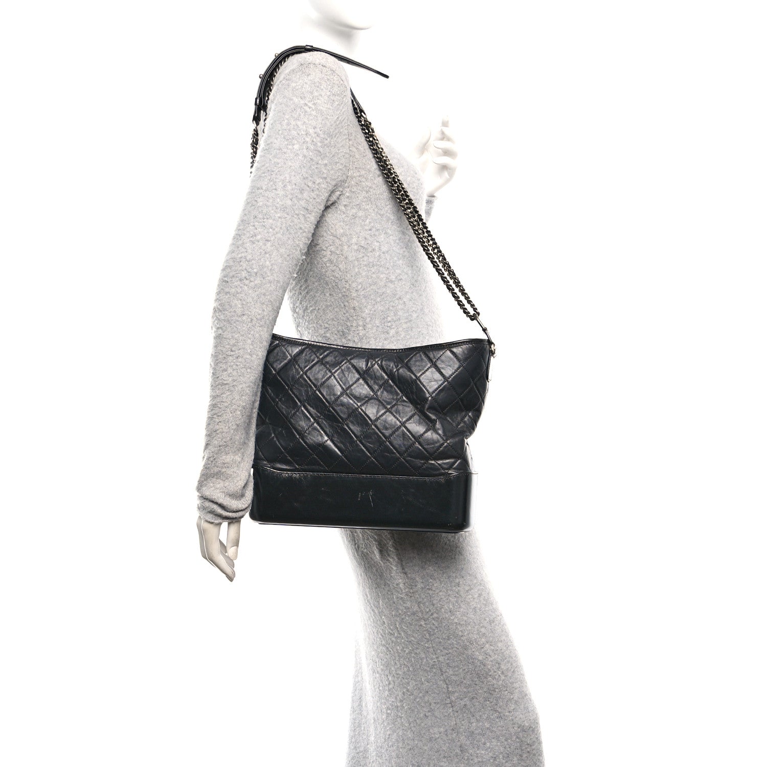 Chanel Aged Calfskin Quilted Large Gabrielle Hobo Black 2 of 13