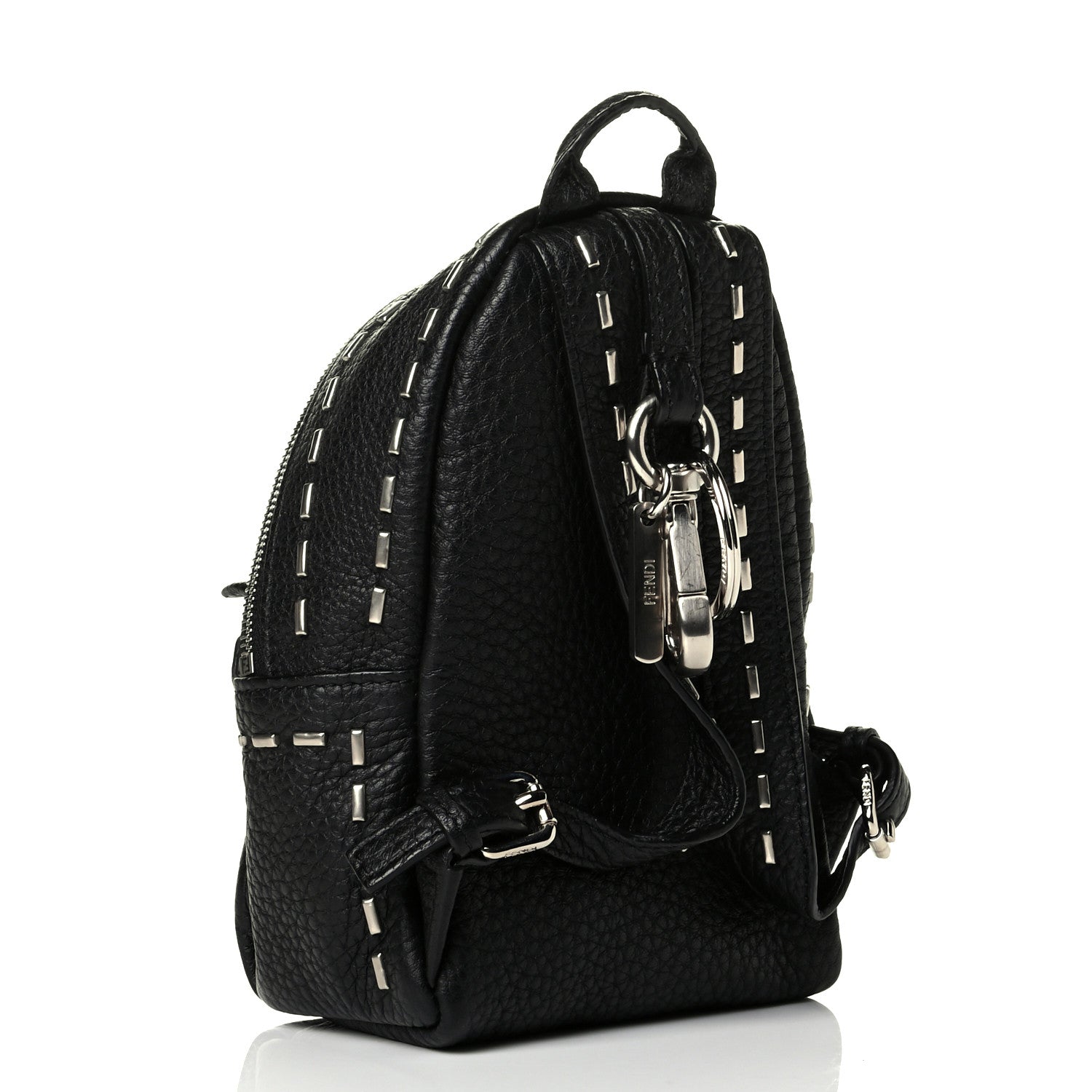 Fendi Cuoio Romano Metal Stitch Mini Backpack Charm Black 2 of 6