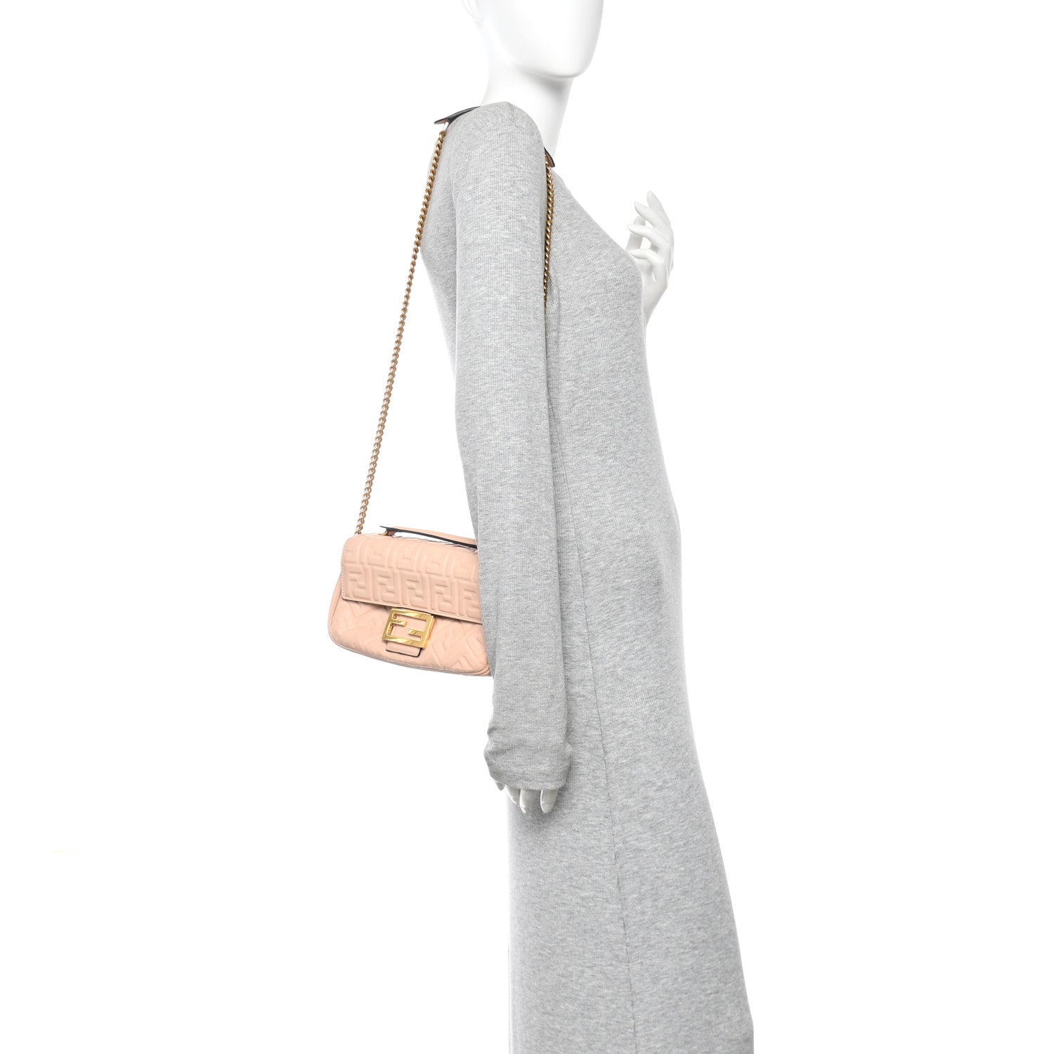 Fendi Nappa Small FF Embossed Midi Chain Baguette Light Rose 2 of 16