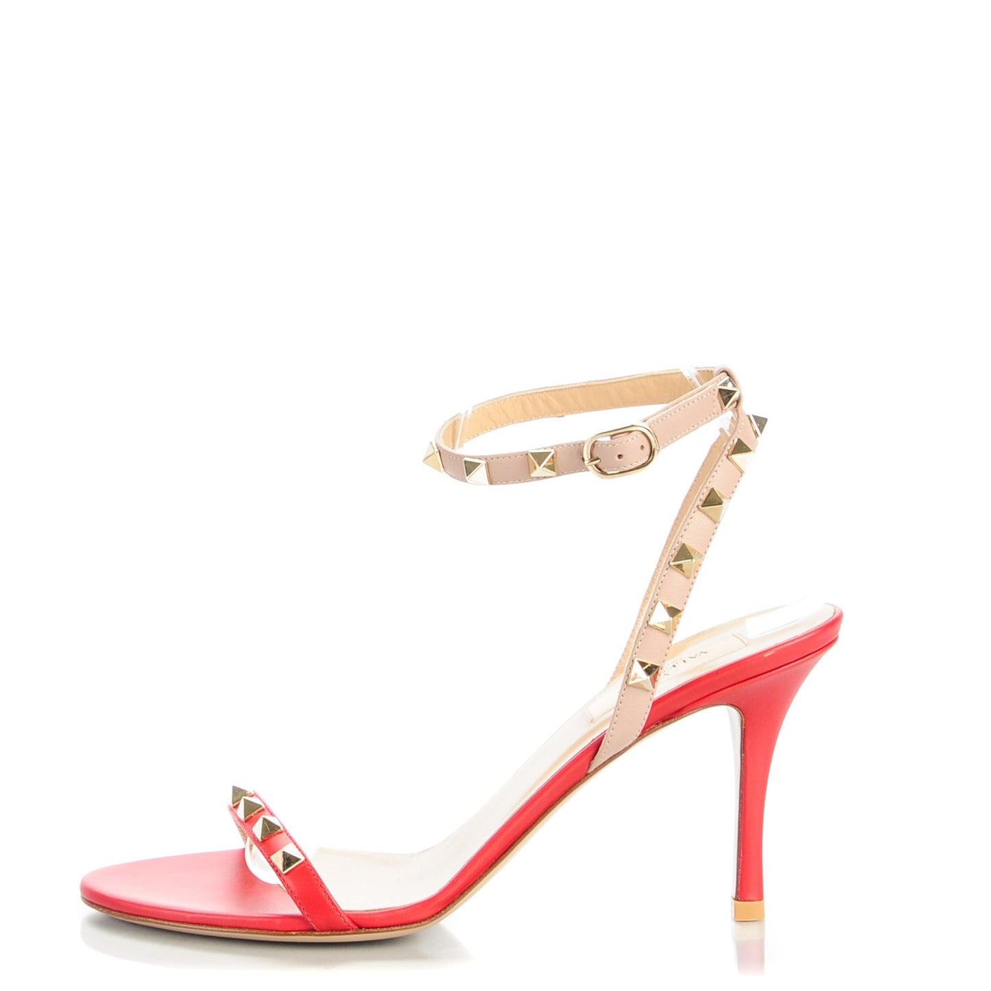 Calfskin Rockstud Ankle Strap 85mm Sandals 38.5 Rosso Valentino Poudre