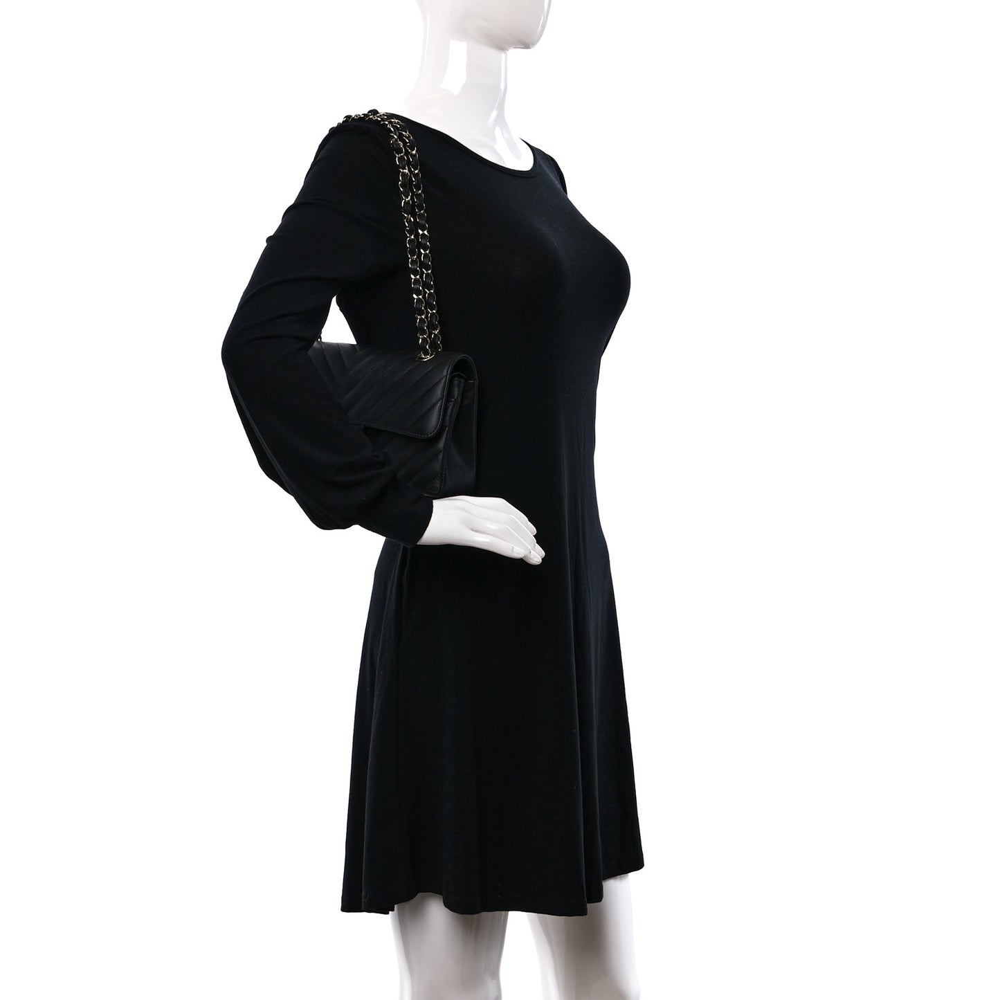 Caviar Chevron Quilted Small Double Flap Black