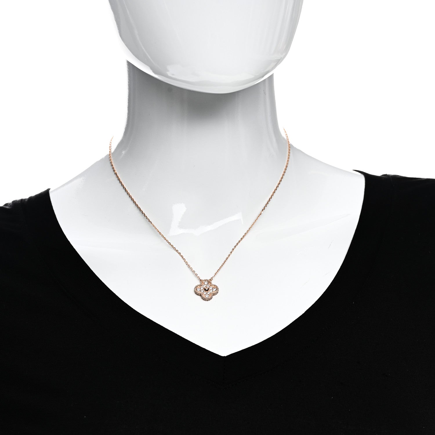 Van Cleef & Arpels 18K Rose Gold Diamond Vintage Alhambra Pendant Necklace 2 of 6
