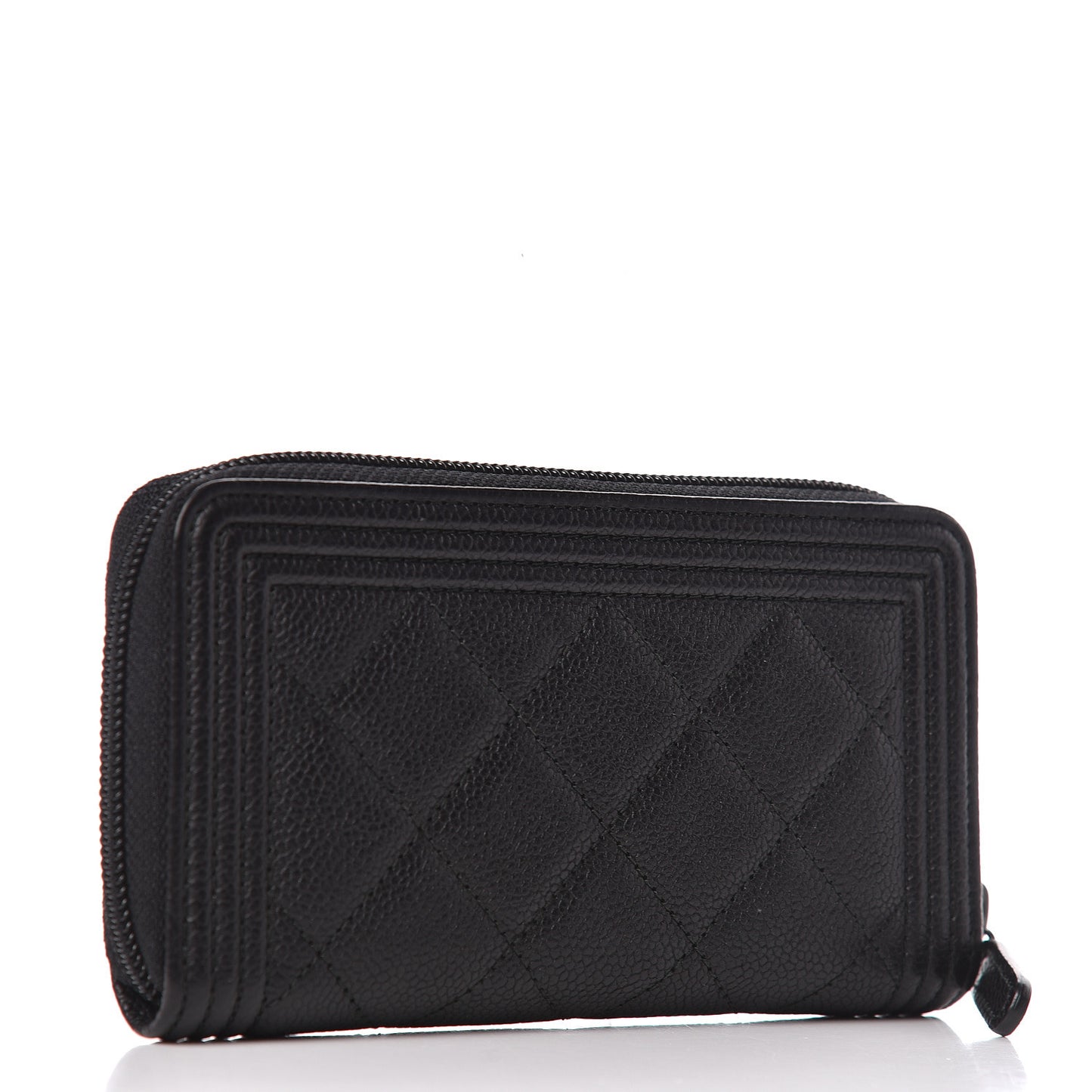 Caviar Quilted Small Boy Zip Around Wallet Black