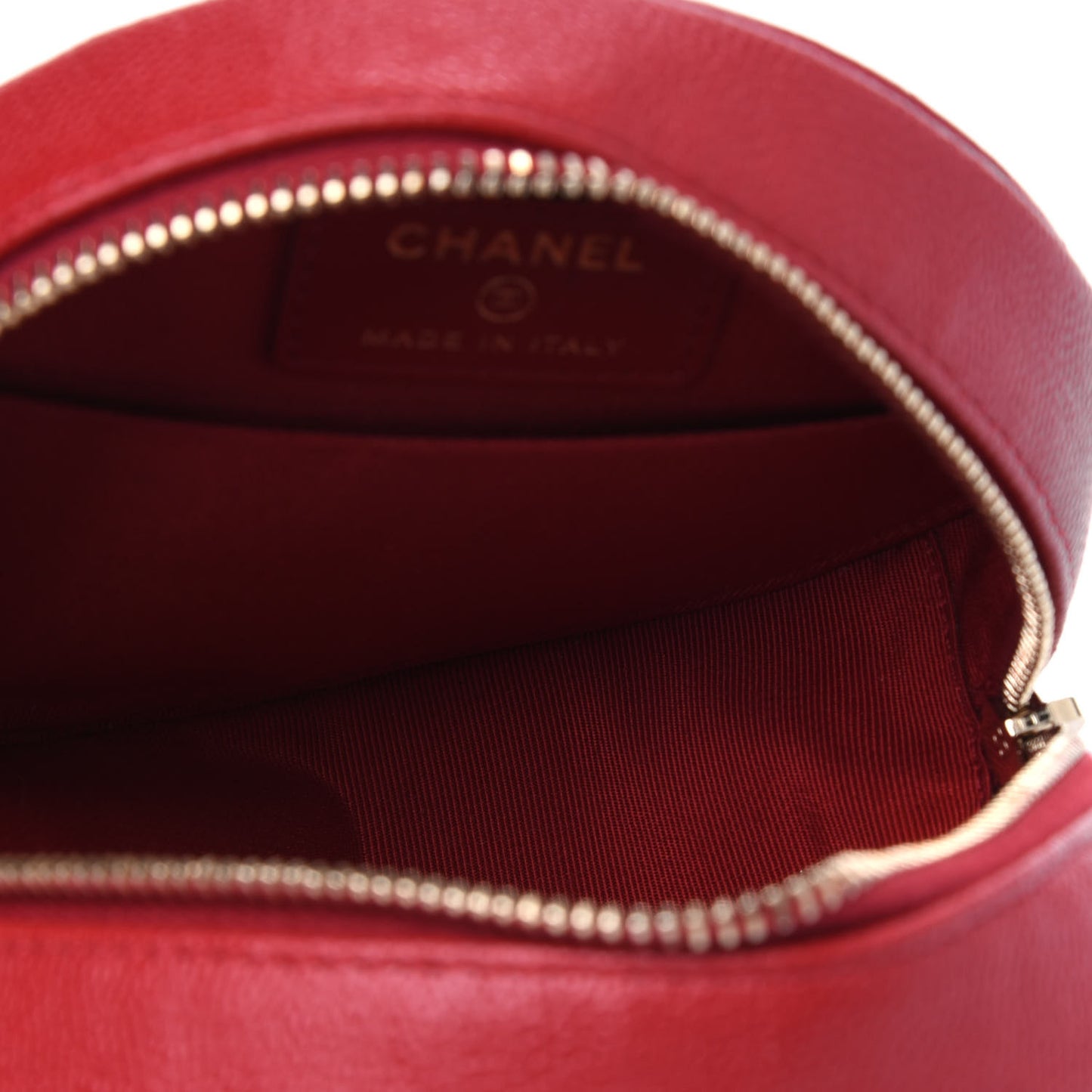 Caviar Quilted Round Clutch With Chain Red