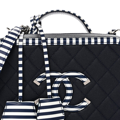 Chanel Caviar Quilted Striped Medium CC Filigree Vanity Case Navy White 8 of 10