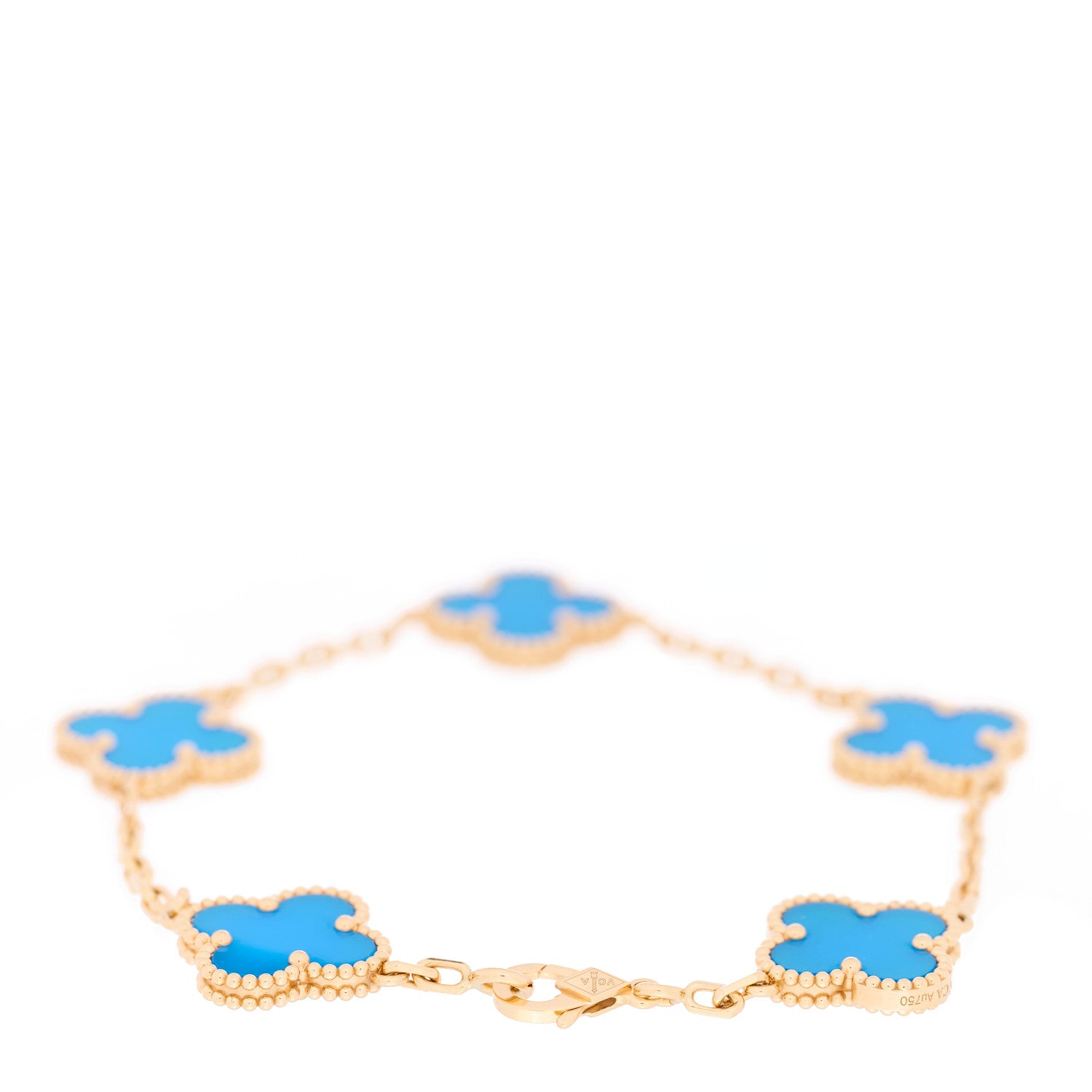 Van Cleef & Arpels 18K Yellow Gold Blue Agate 5 Motifs Vintage Alhambra Bracelet 2 of 3
