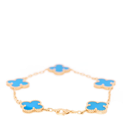 Van Cleef & Arpels 18K Yellow Gold Blue Agate 5 Motifs Vintage Alhambra Bracelet 2 of 3