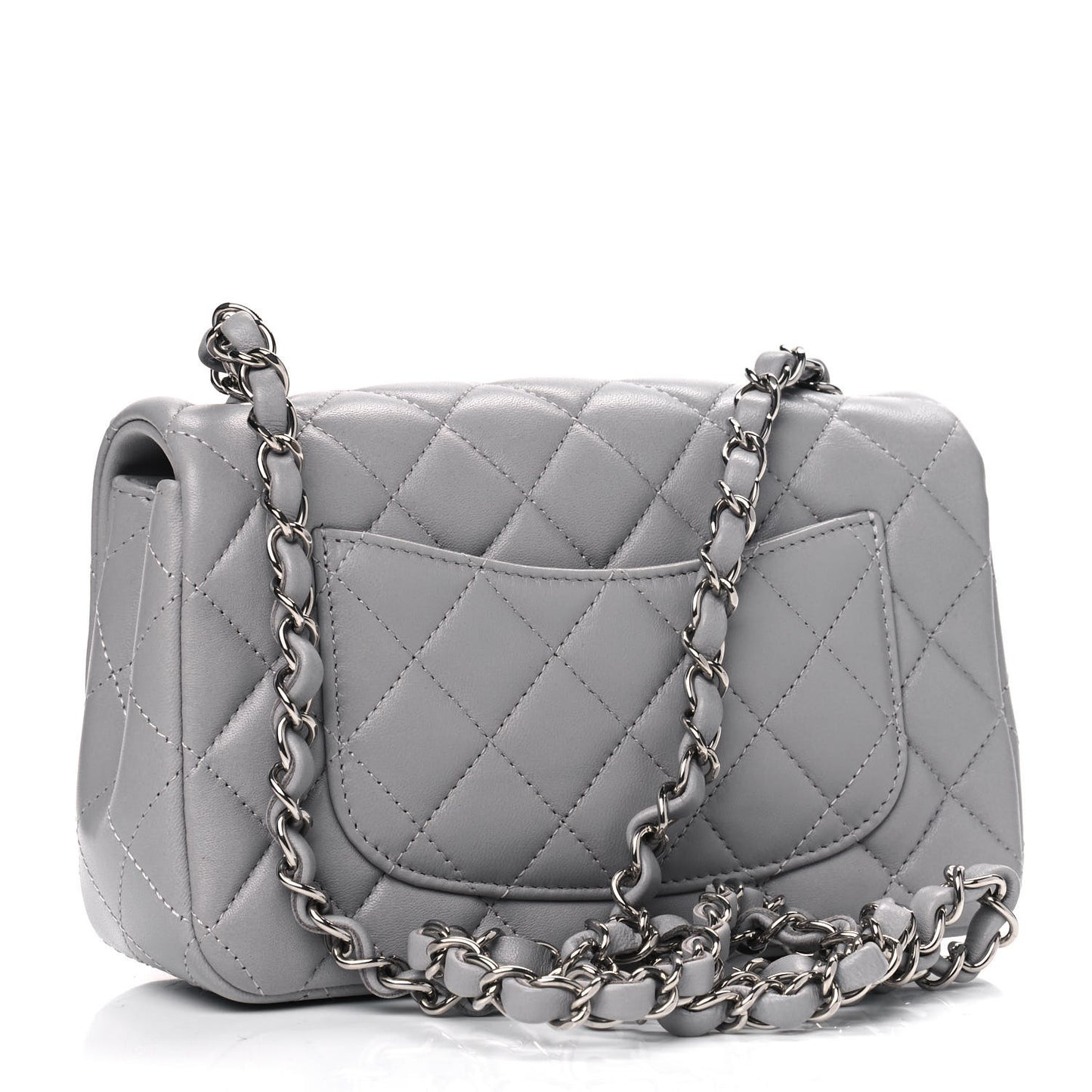 Lambskin Quilted Mini Rectangular Flap Grey