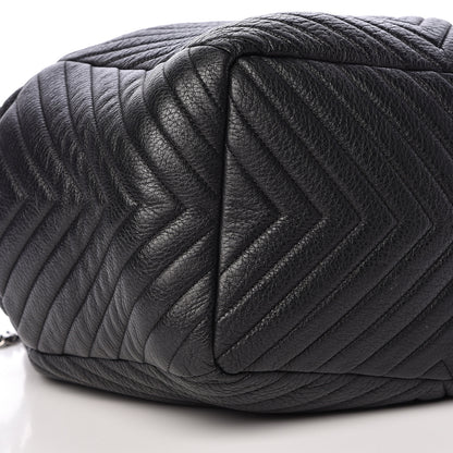 Chanel Deerskin Chevron Large CC Chain Bucket Drawstring Bag Black 9 of 10