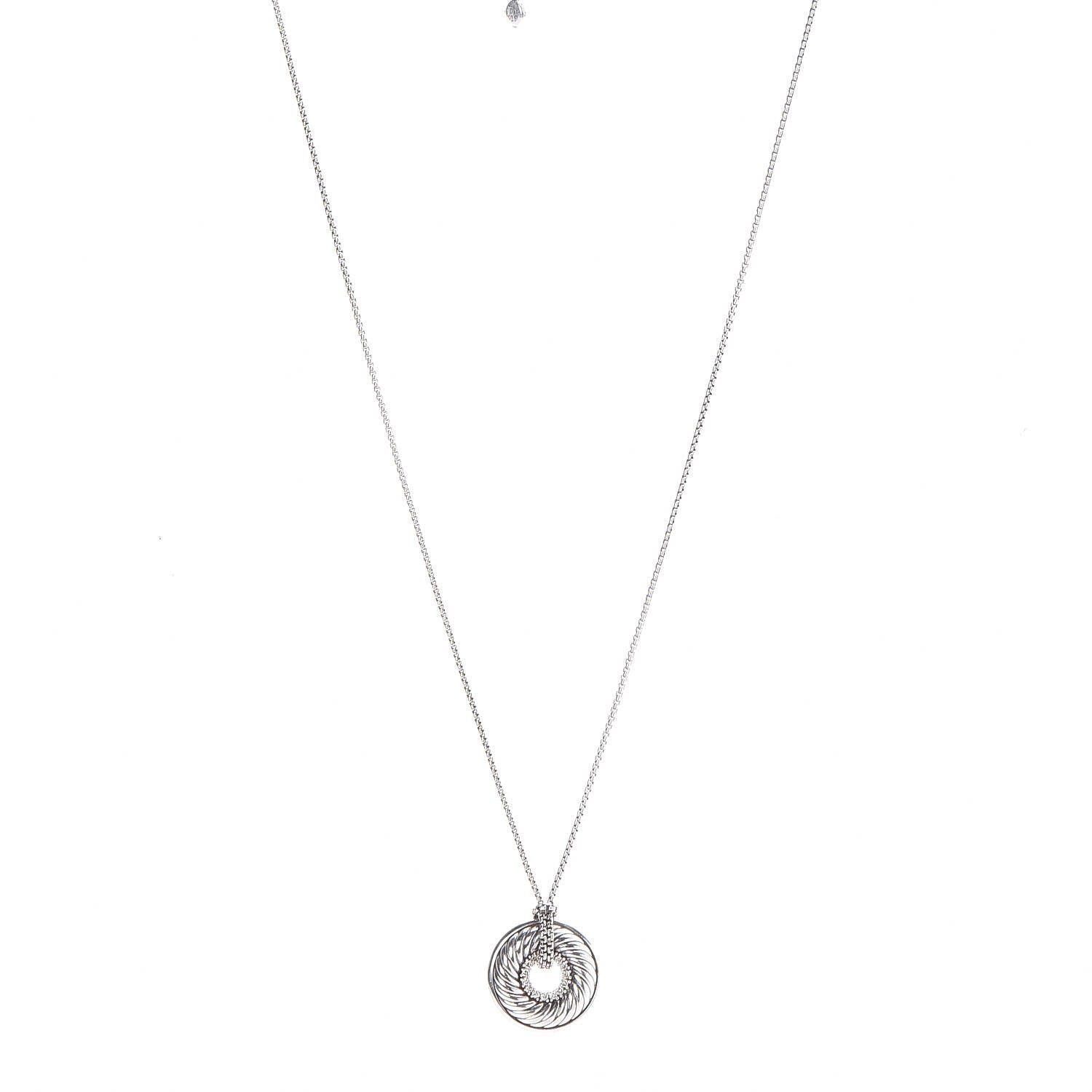 David Yurman Sterling Silver Diamond 19mm Thoroughbred Pendant Necklace 1 of 7