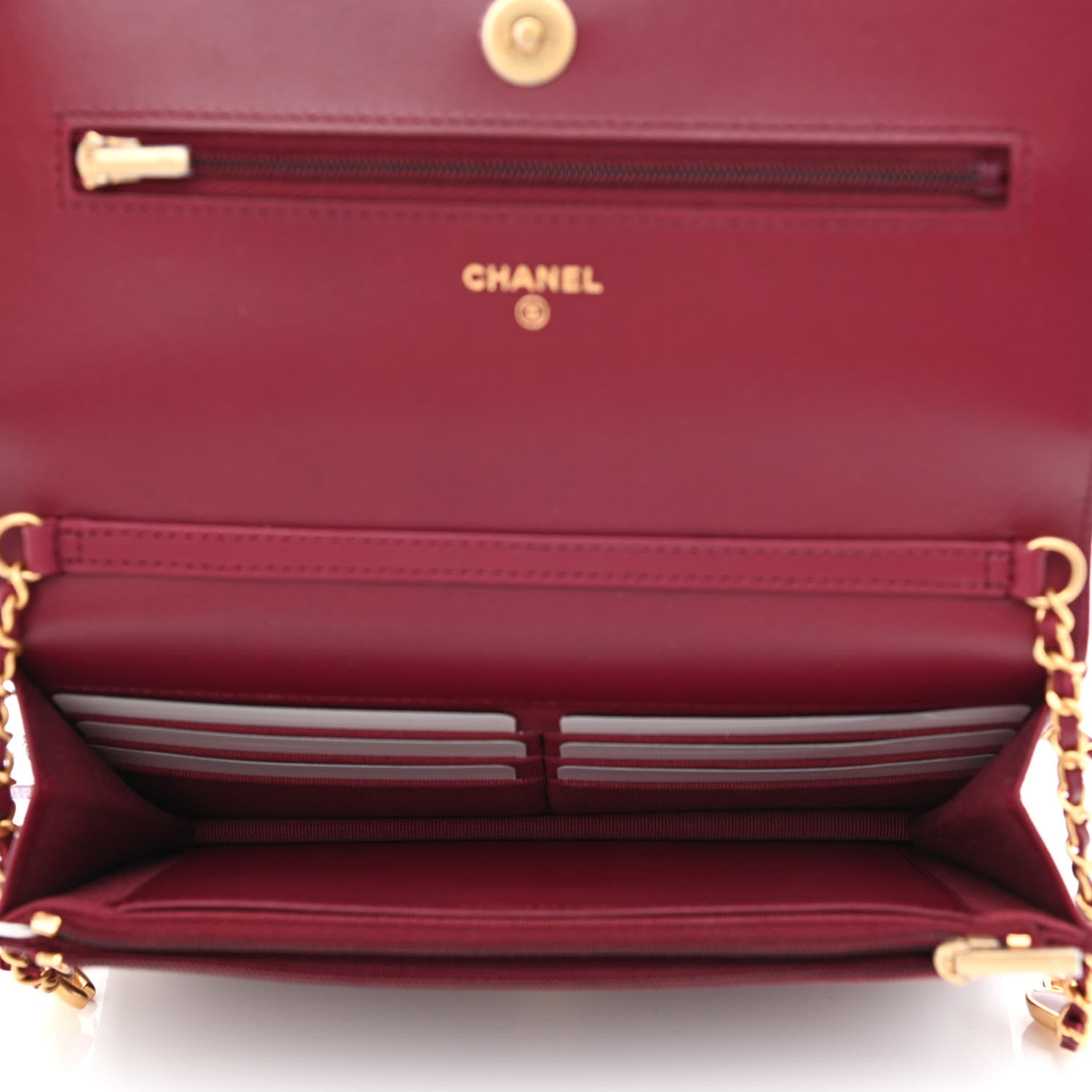 Chanel Lambskin Resin Quilted Coco Hearts Wallet On Chain WOC Burgundy 5 of 12