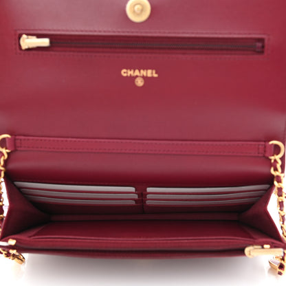 Chanel Lambskin Resin Quilted Coco Hearts Wallet On Chain WOC Burgundy 5 of 12