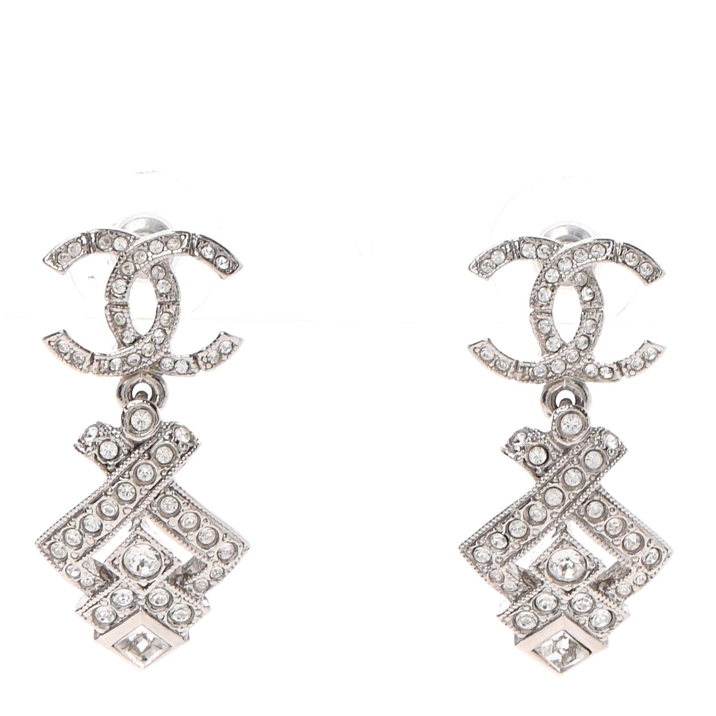 Crystal CC Drop Earrings Silver