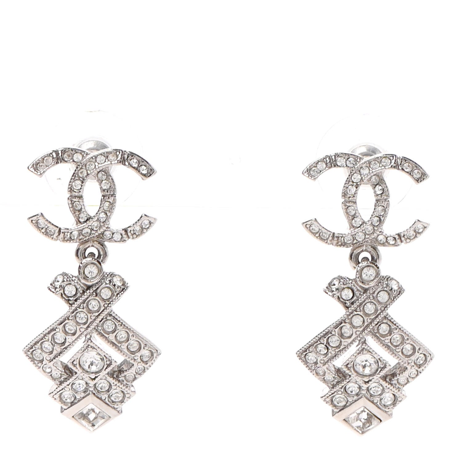 Chanel Crystal CC Drop Earrings Silver 1 of 4
