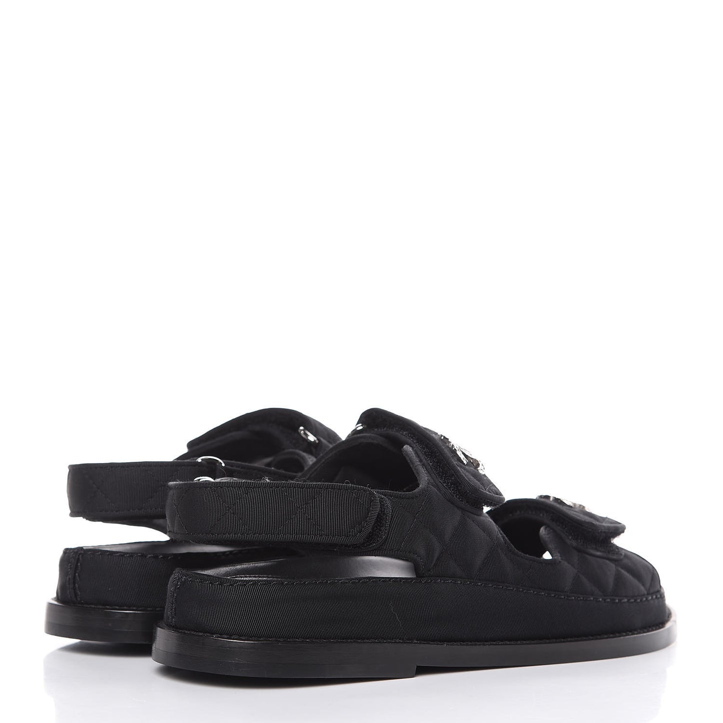 Grosgrain CC Crystal Flat Sandals 36 Black