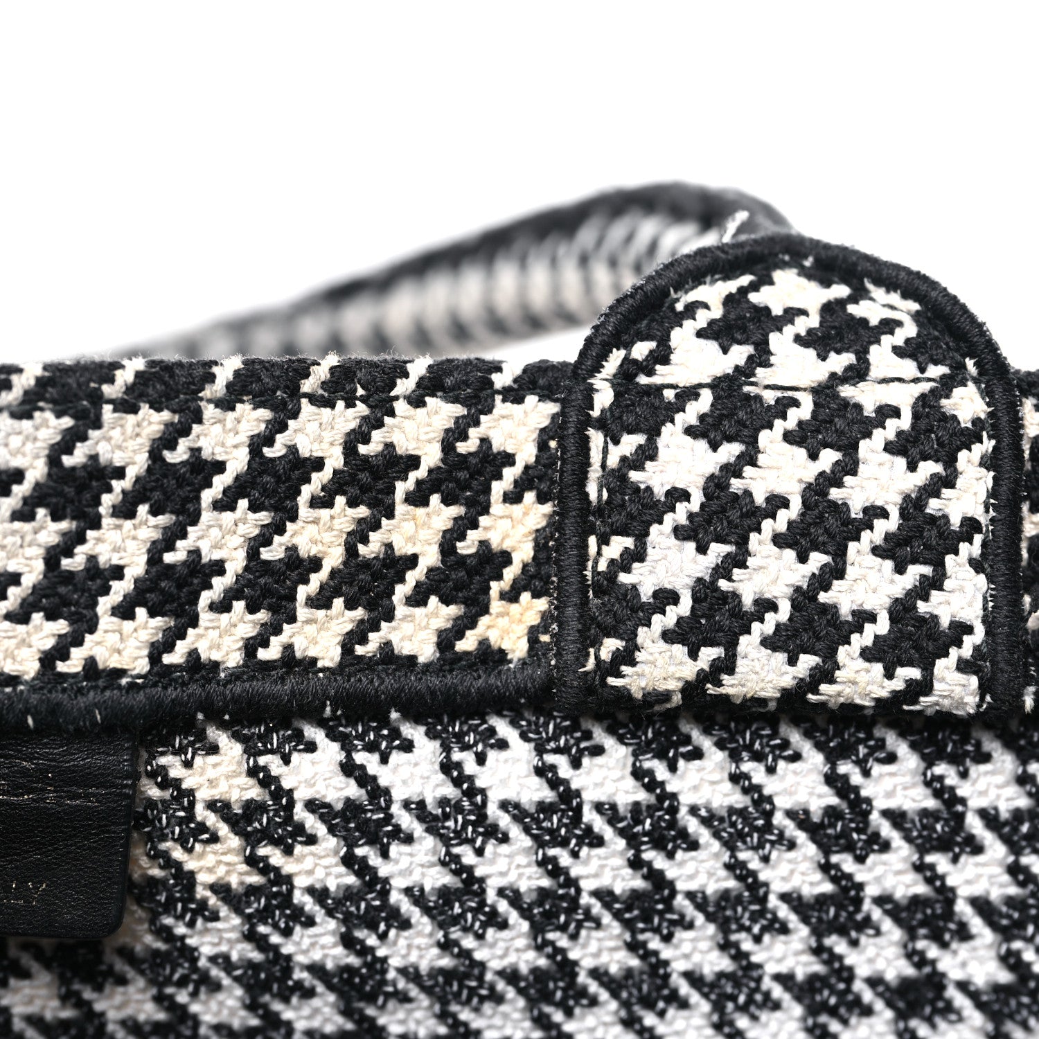 Christian Dior Canvas Houndstooth Embroidered Large Book Tote Black White 13 of 16