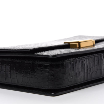 Saint Laurent Calfskin Crocodile Embossed Medium Bellechasse Satchel Black 6 of 11