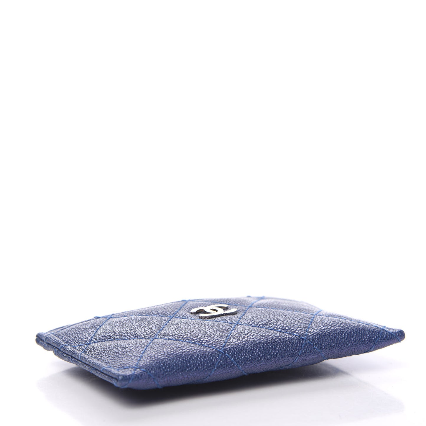 Iridescent Caviar Quilted Card Holder Dark Blue