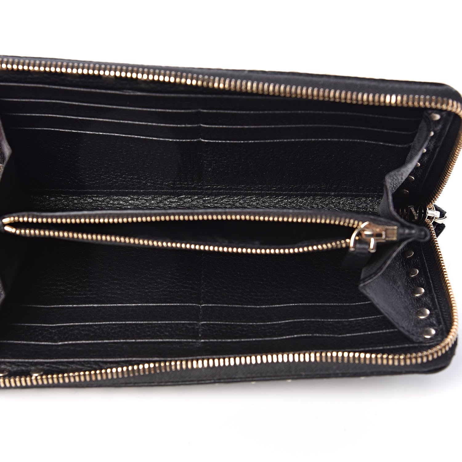 Valentino Garavani Pebbled Calfskin Rockstud Zip Around Wallet Black 5 of 10