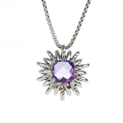 David Yurman Sterling silver Amethyst 7mm Starburst Pendant Necklace 3 of 14