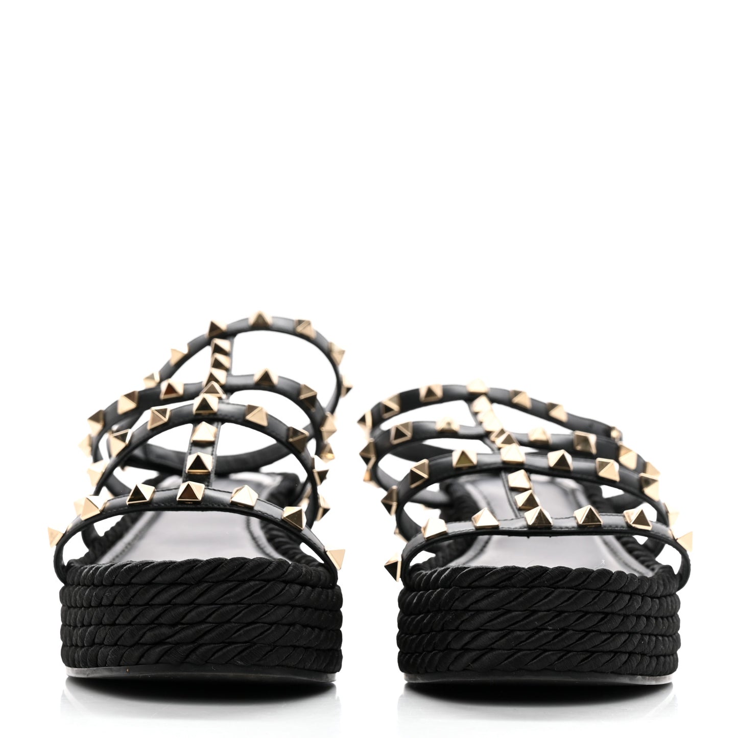 Calfskin Rockstud Ankle Strap Torchon Espadrille Caged 30/55mm Sandals 39 Black