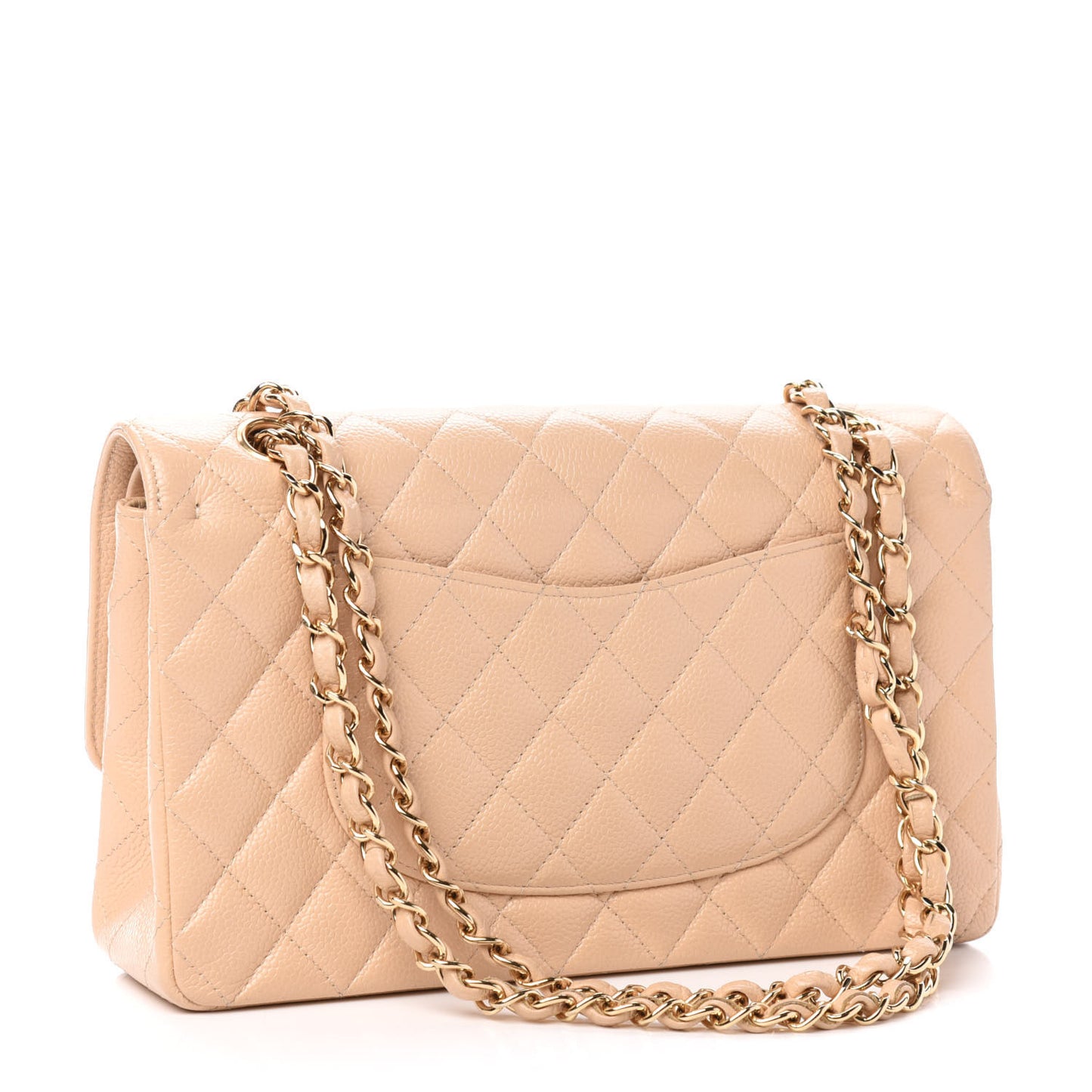 Caviar Quilted Medium Double Flap Beige