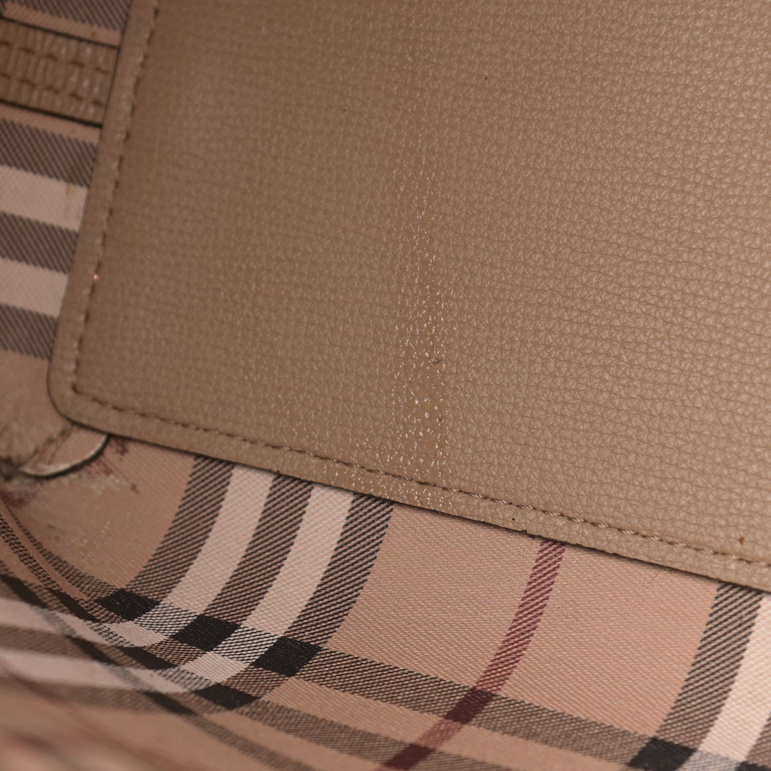 Burberry Grainy Calfskin Haymarket Check Medium Reversible Tote Camel 26 of 28