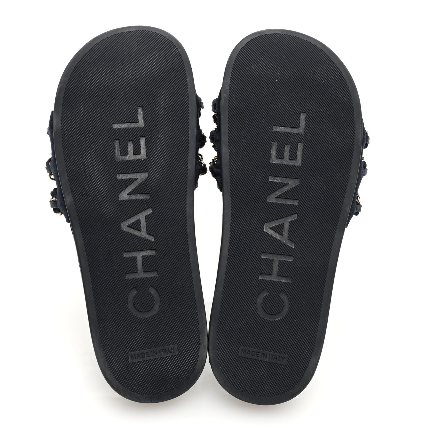 Satin Chain Flat Sandals 37 Marine