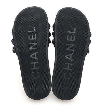 Chanel Satin Chain Flat Sandals 37 Marine 5 of 8
