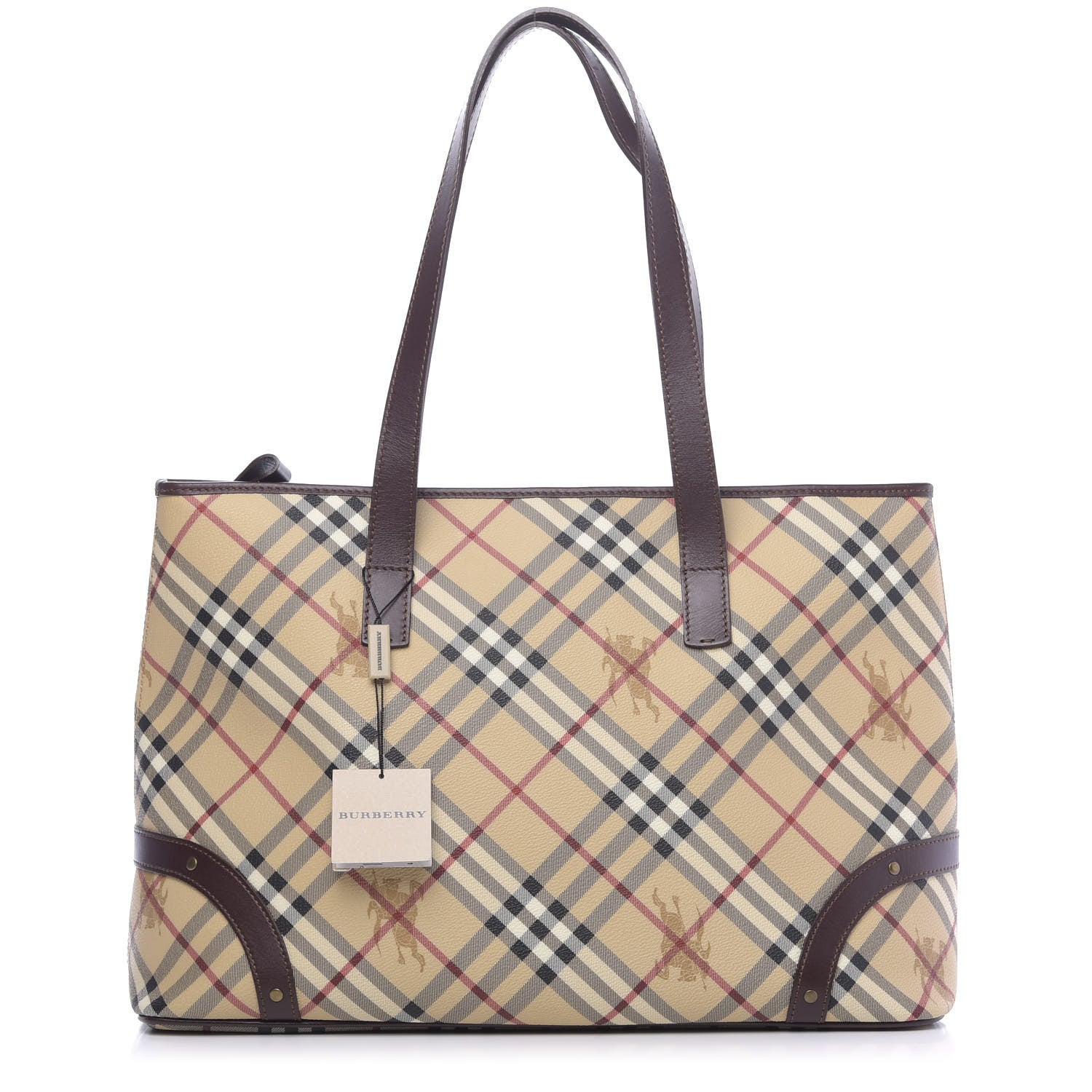 Burberry Haymarket Check Studded Tote Bag Chocolate 1 of 11