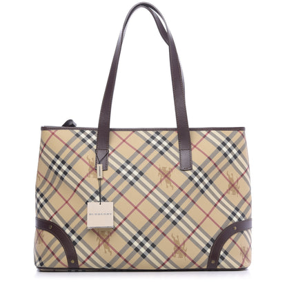 Burberry Haymarket Check Studded Tote Bag Chocolate 1 of 11
